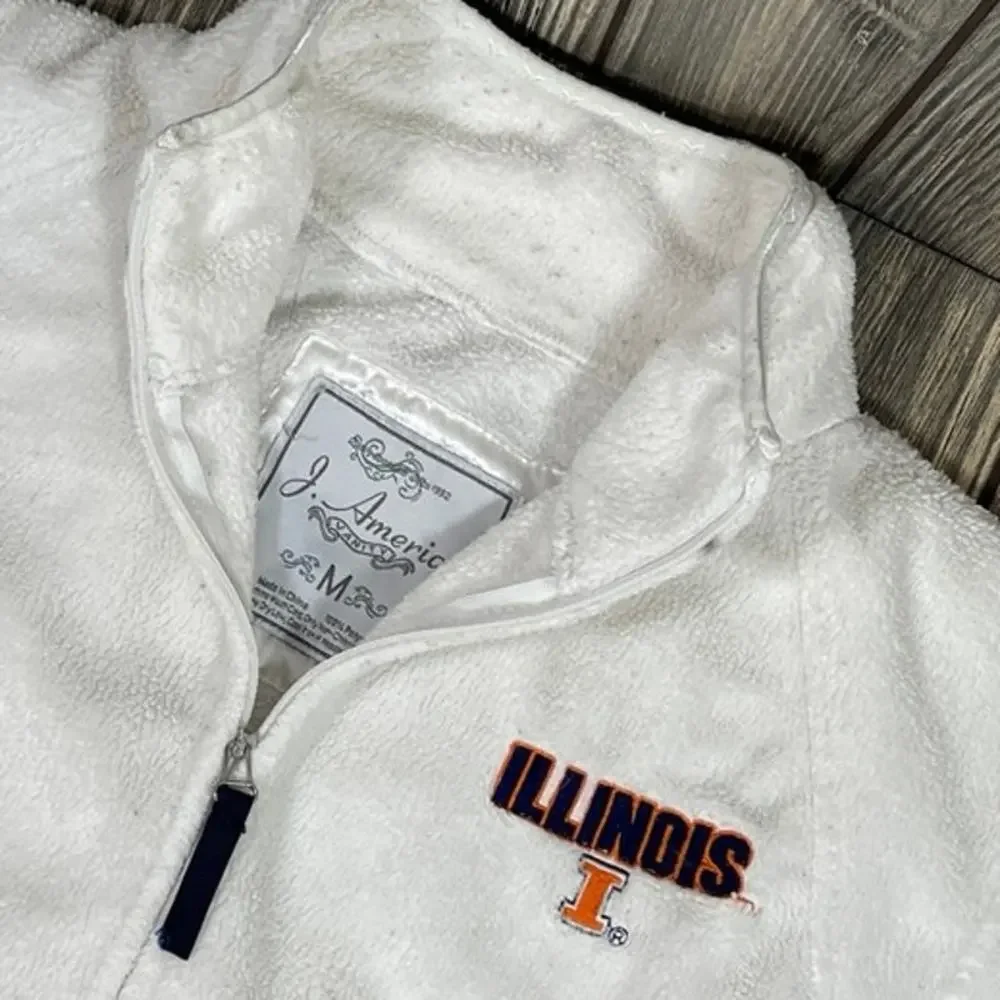 Illinois Fighting Illiini J America Vanity Zip Fleece‎ Jacket White Women Sz M